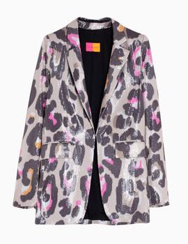 Chaqueta VILAGALLO lentejuelas beige animal print