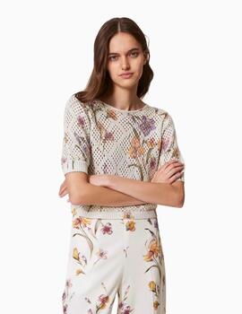 Jersey TWINSET de rejilla con estampado de flores 