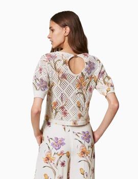 Jersey TWINSET de rejilla con estampado de flores 