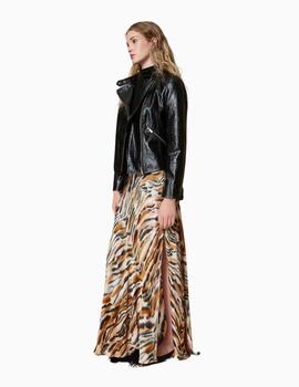 Falda TWINSET larga de raso animal print 