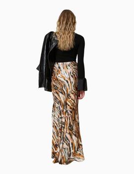 Falda TWINSET larga de raso animal print 