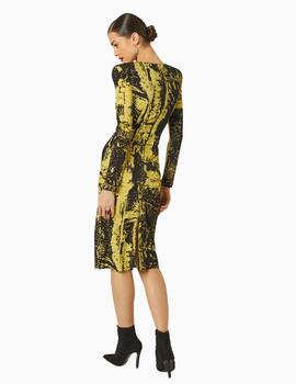 Vestido MASAVI midi giotto estampado oro-negro