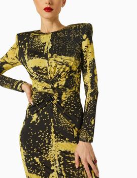 Vestido MASAVI midi giotto estampado oro-negro