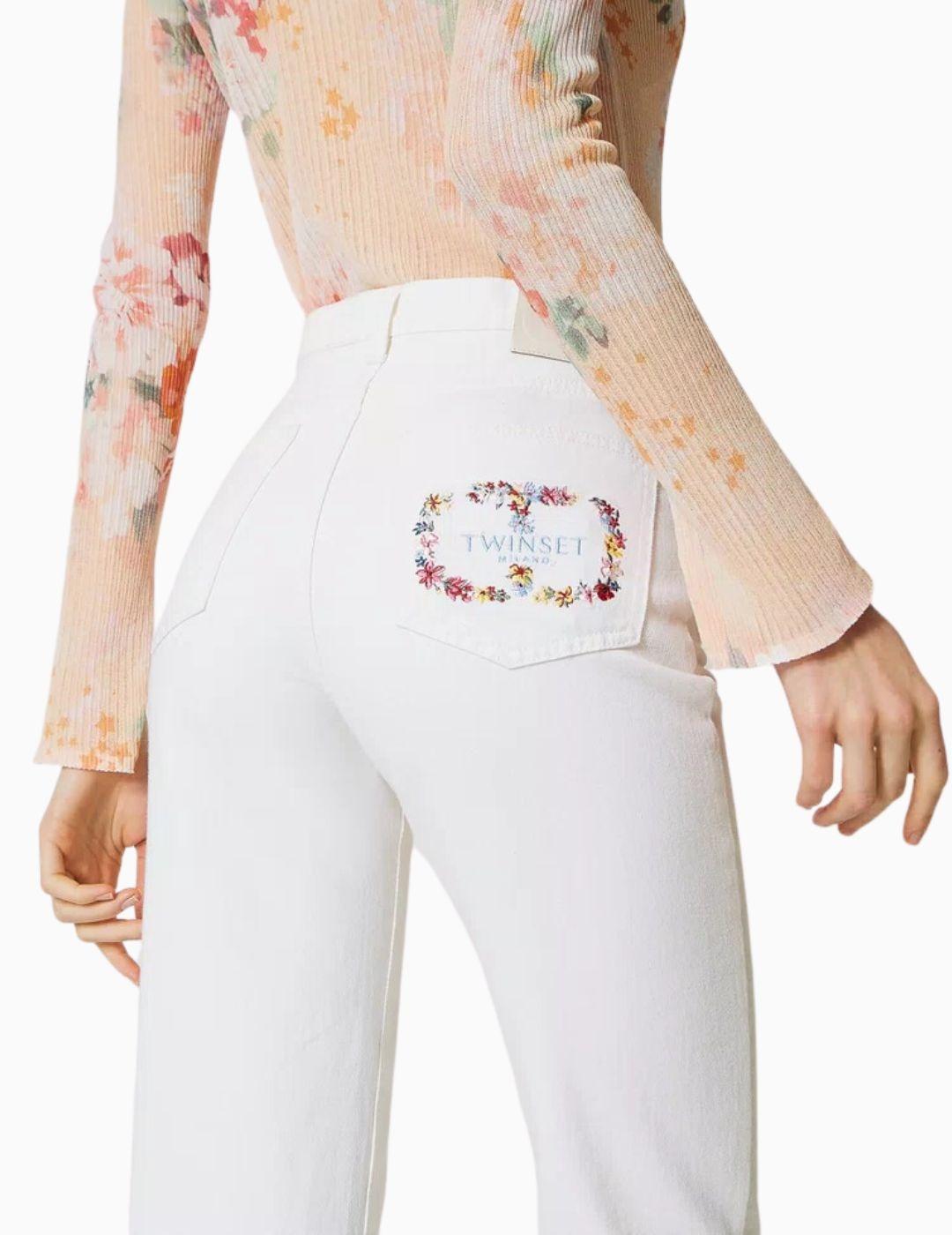 Pantalón TWINSET de bull con Oval T floral blanco