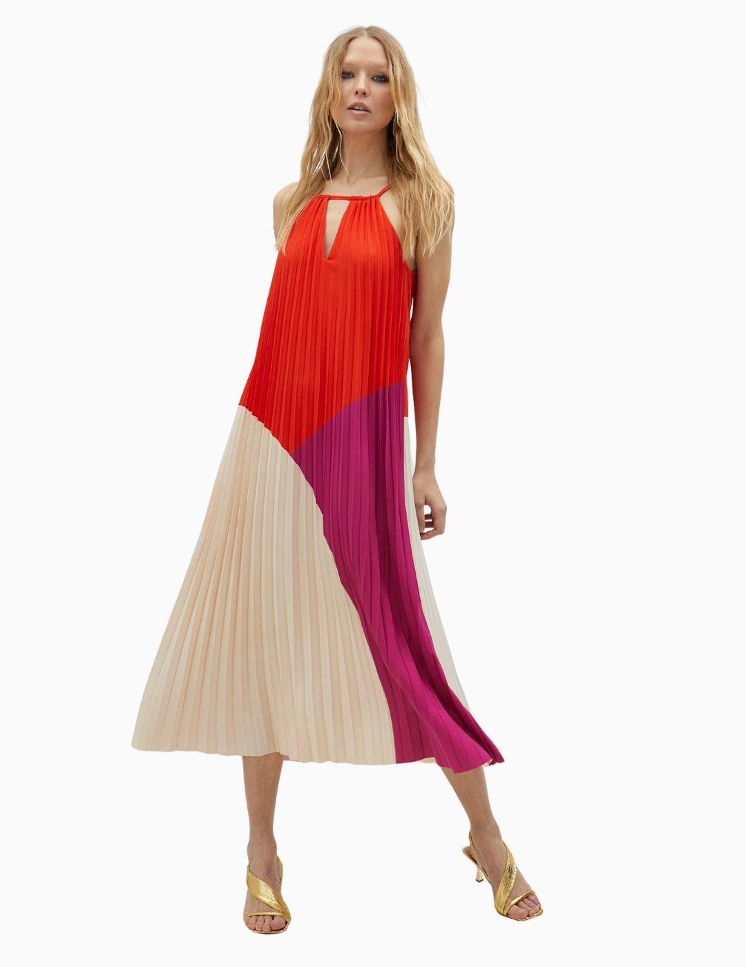 Vestido LOLA CASADEMUNT BY MAITE plisado tricolor 