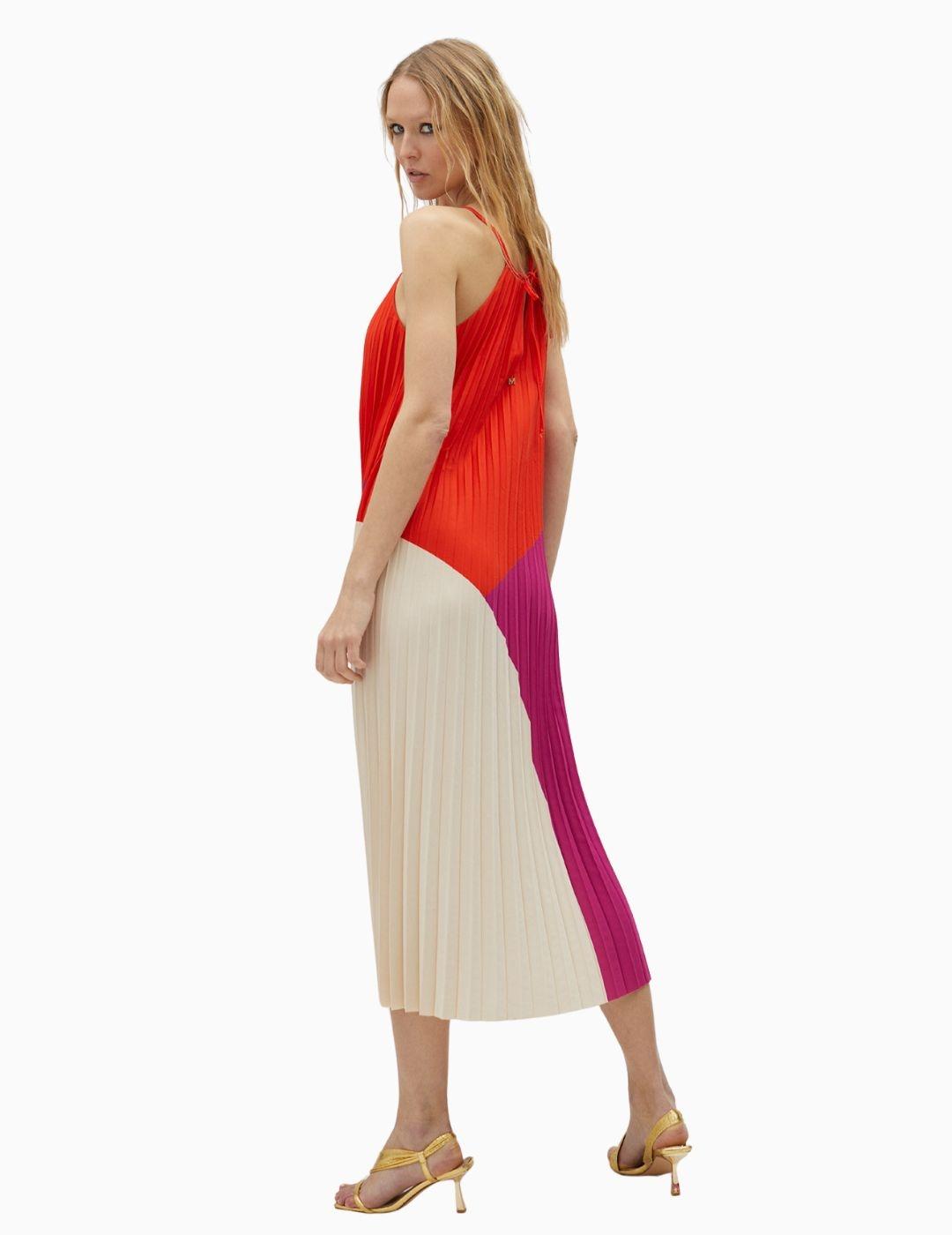 Vestido LOLA CASADEMUNT BY MAITE plisado tricolor 