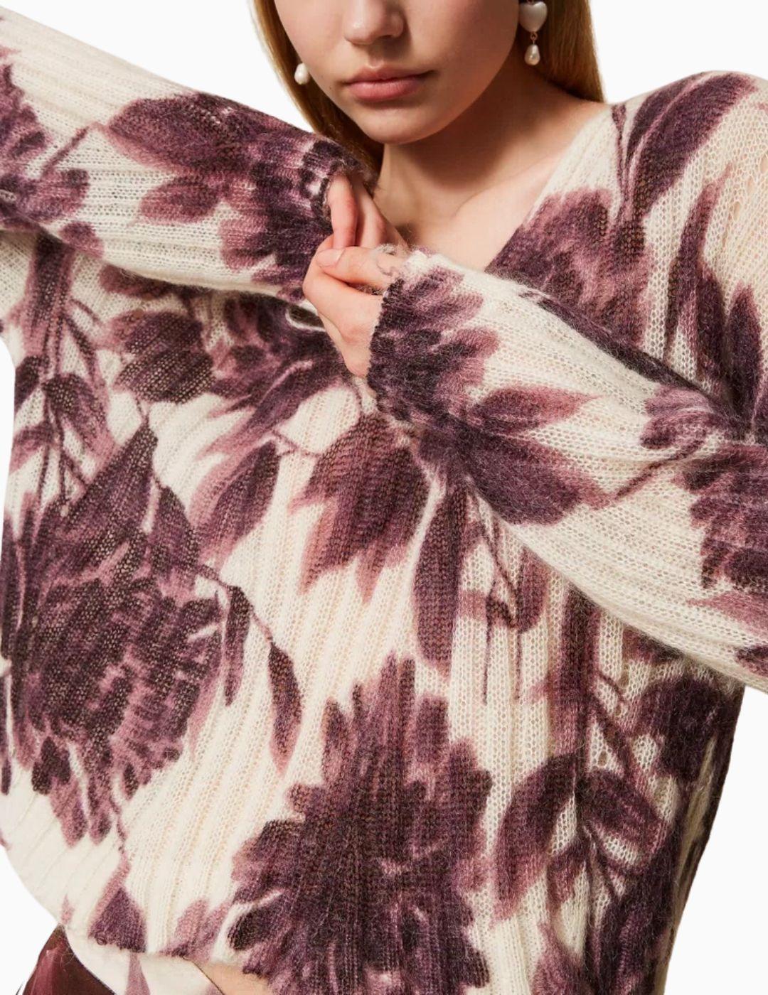 JERSEY TWINSET DE MEZCVLA DE MOHAIR DE FLORES