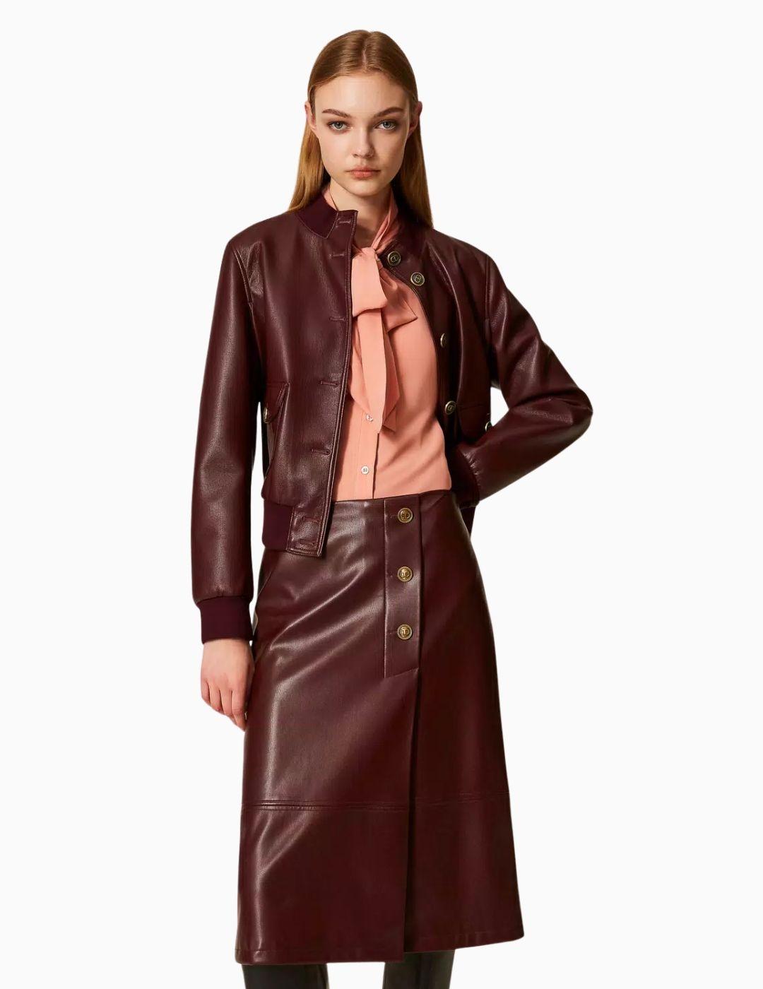 FALDA TWINSET MIDI DE EFECTO  PIEL CON BOTONES