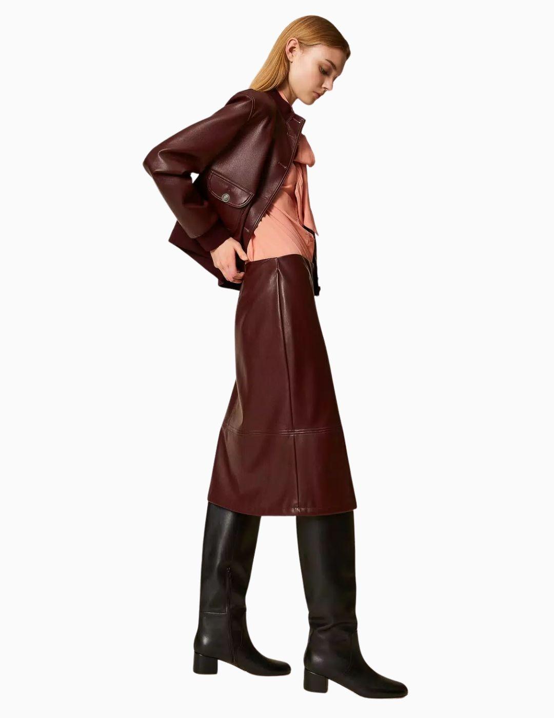 FALDA TWINSET MIDI DE EFECTO  PIEL CON BOTONES