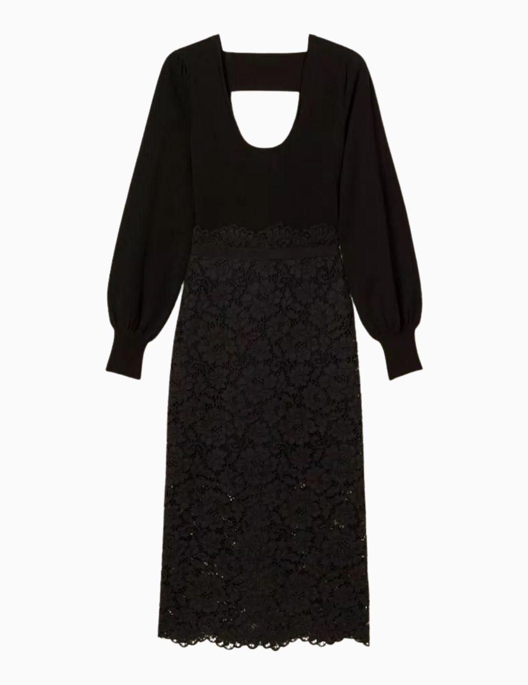 VESTIDO TWINSET MIDI DE PUNTO Y ENCAJE