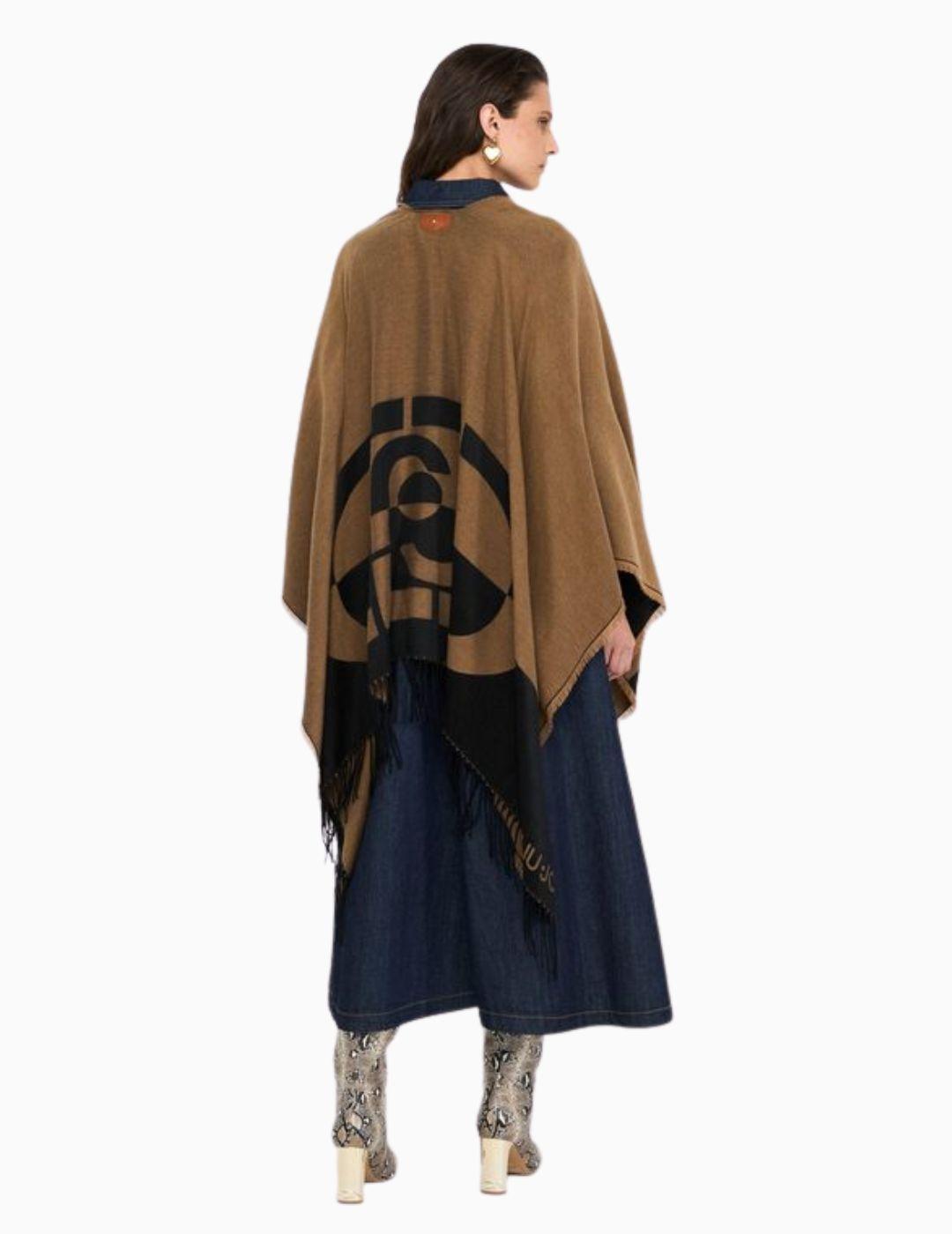 Poncho LIU JO con logotipo y flecos  
