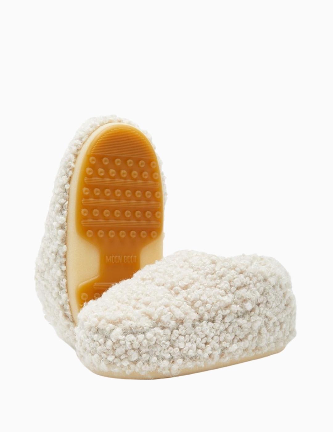 MULES MOON BOOT BAND FAUX CURLY BEIGE