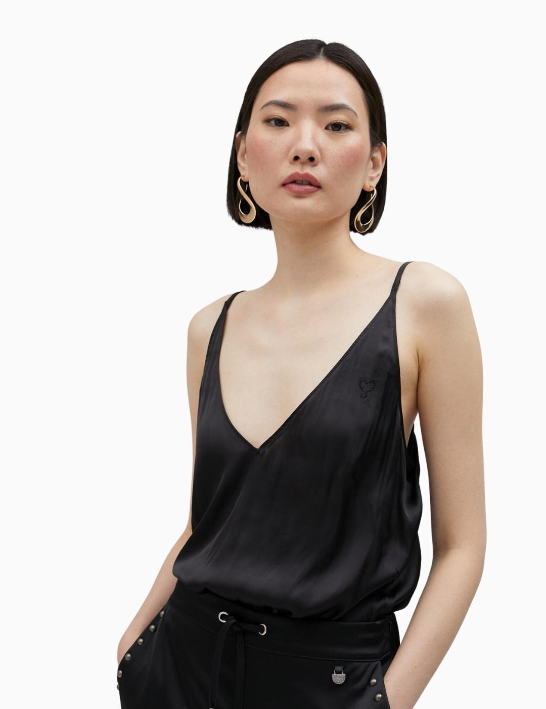 TOP LOLA CASADEMUNT SATINADO TIRANTES NEGRO