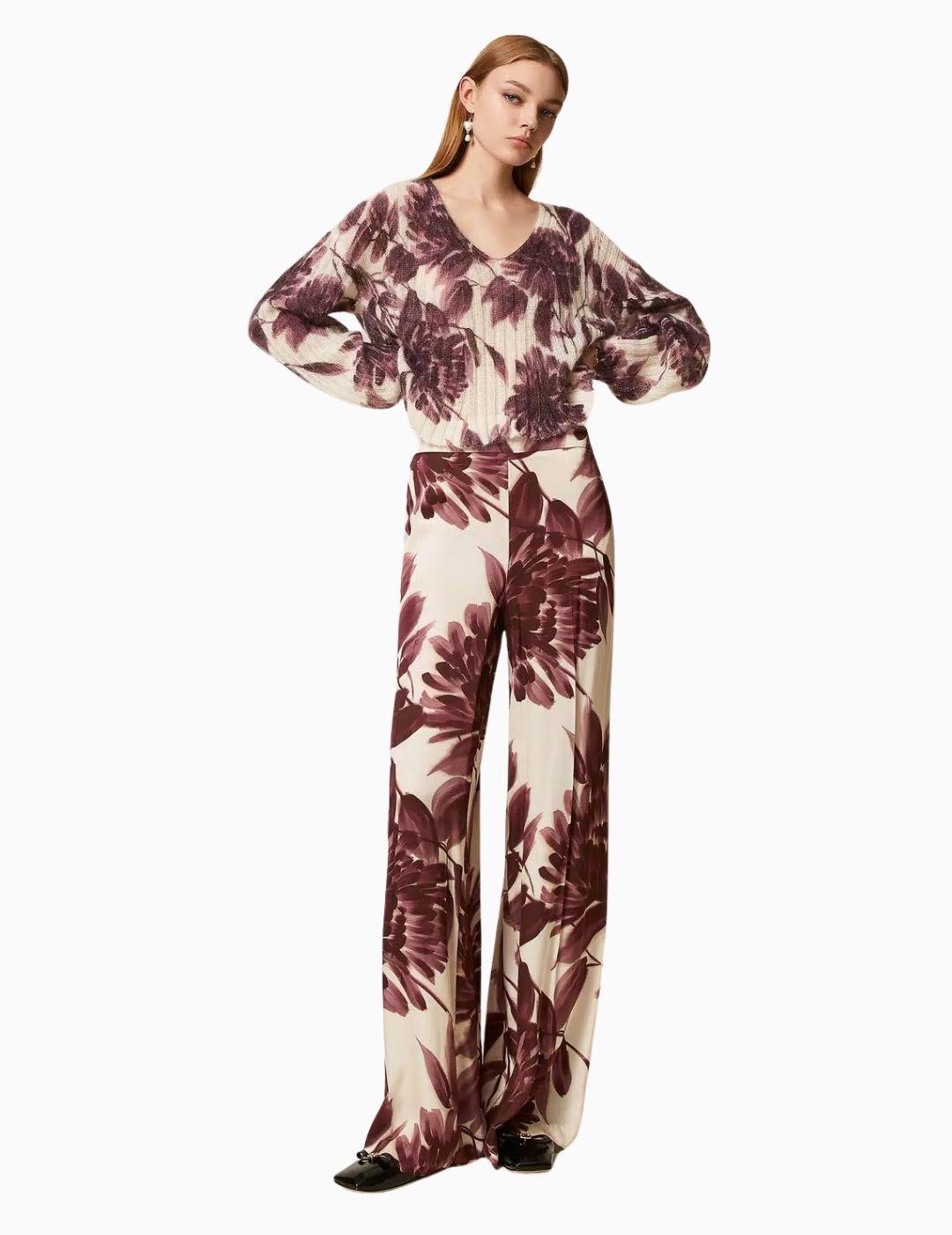 PANTALON TWINSET ANCHO CON ESTAMPADO DE FLORES