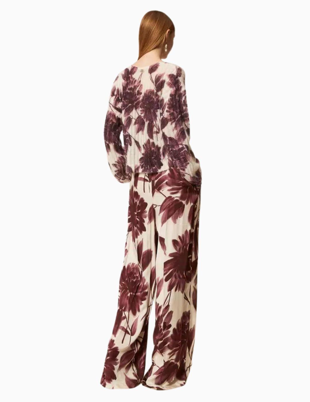 PANTALON TWINSET ANCHO CON ESTAMPADO DE FLORES