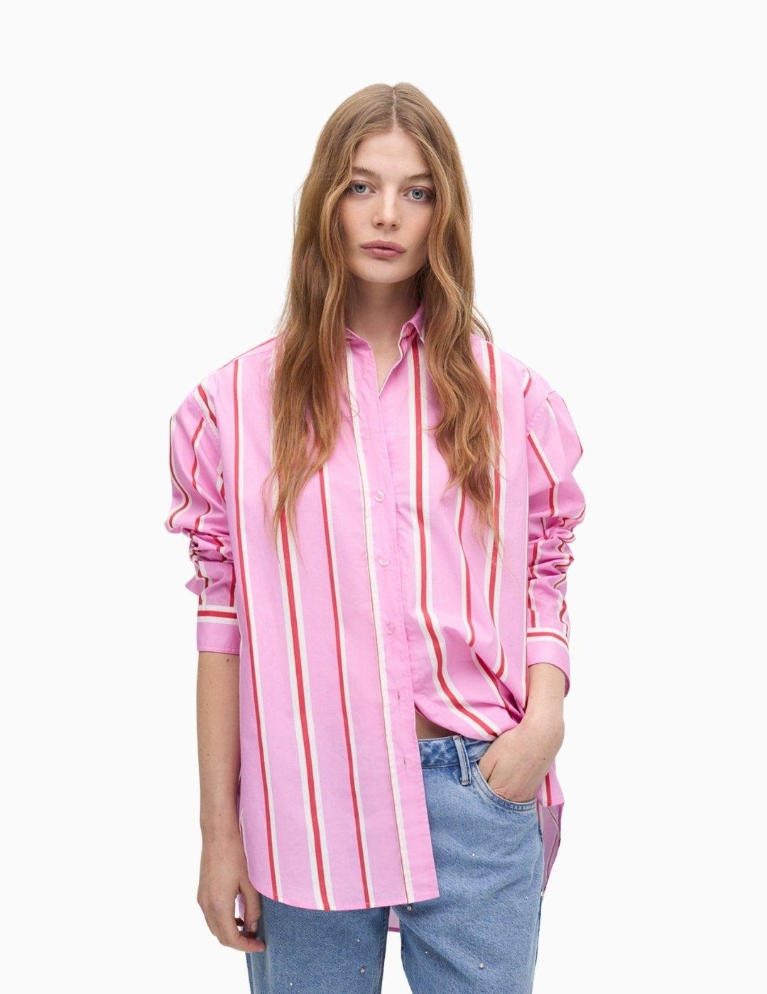 CAMISA LOLA CSDM OVERSIZE RAYAS ROJO ROSA