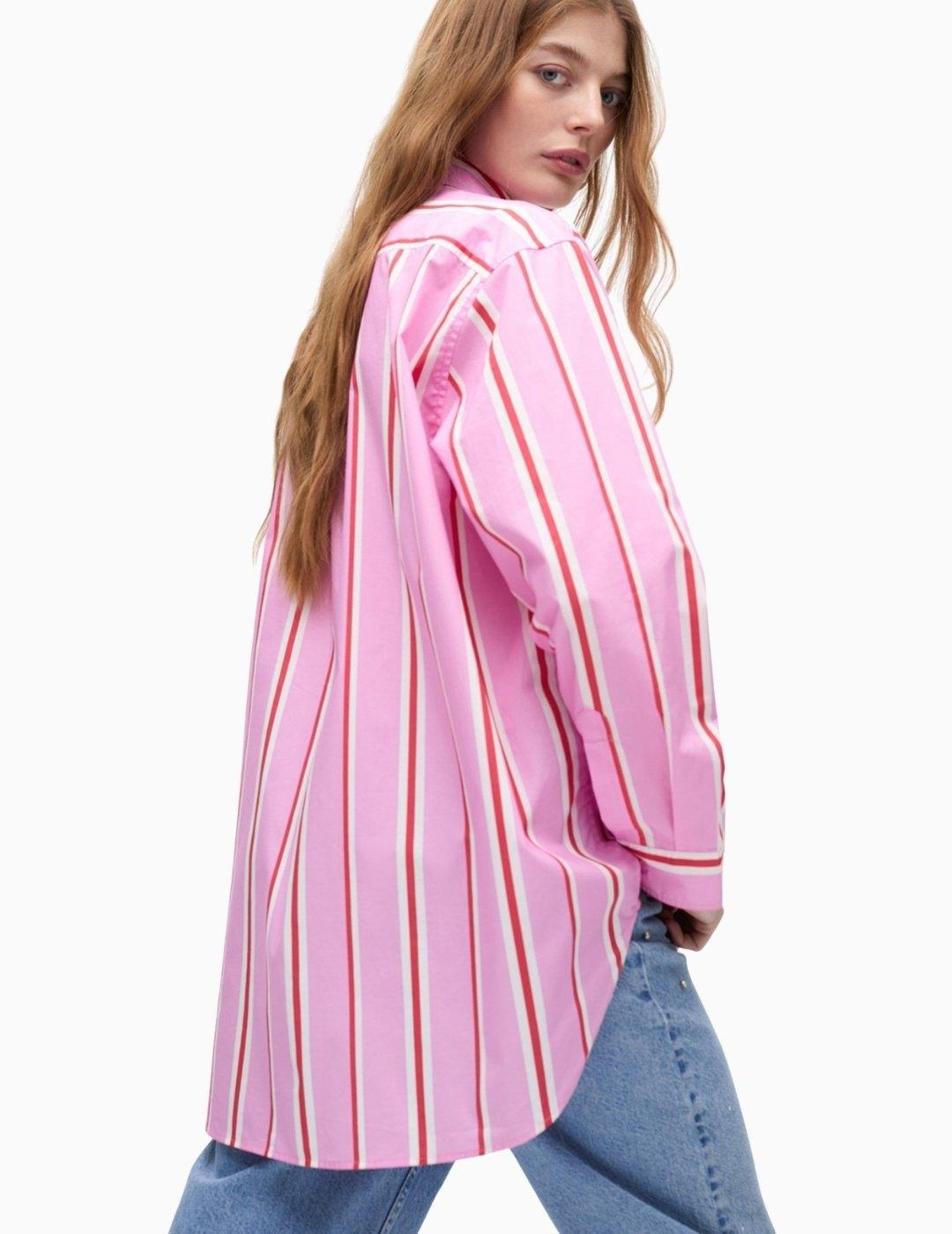 CAMISA LOLA CSDM OVERSIZE RAYAS ROJO ROSA