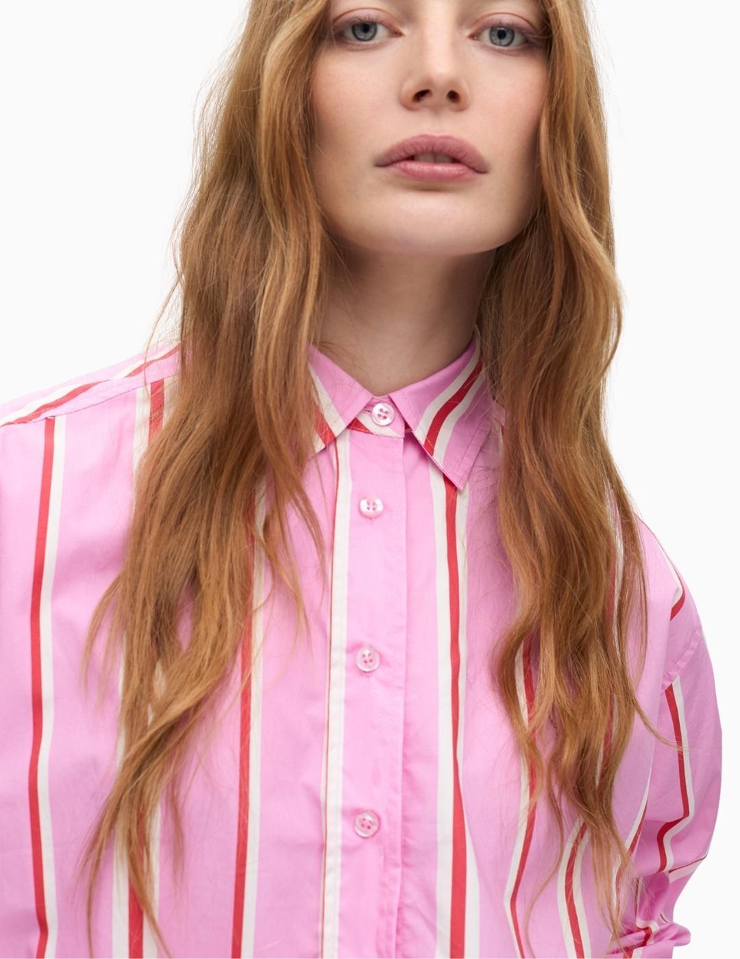 CAMISA LOLA CSDM OVERSIZE RAYAS ROJO ROSA