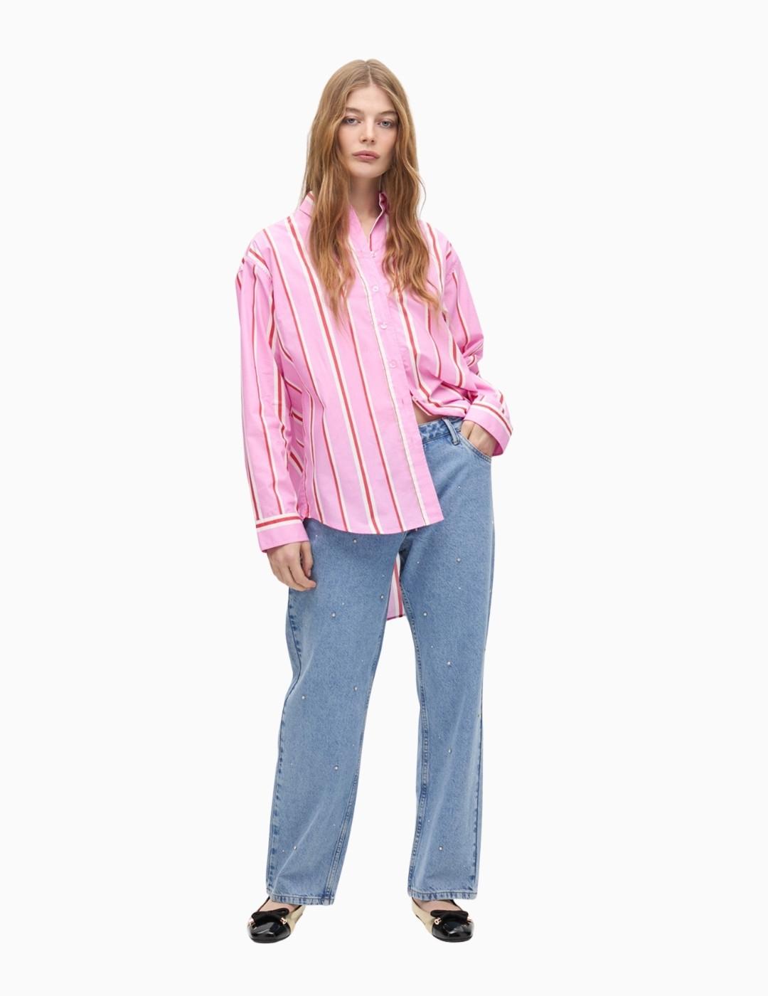 CAMISA LOLA CSDM OVERSIZE RAYAS ROJO ROSA