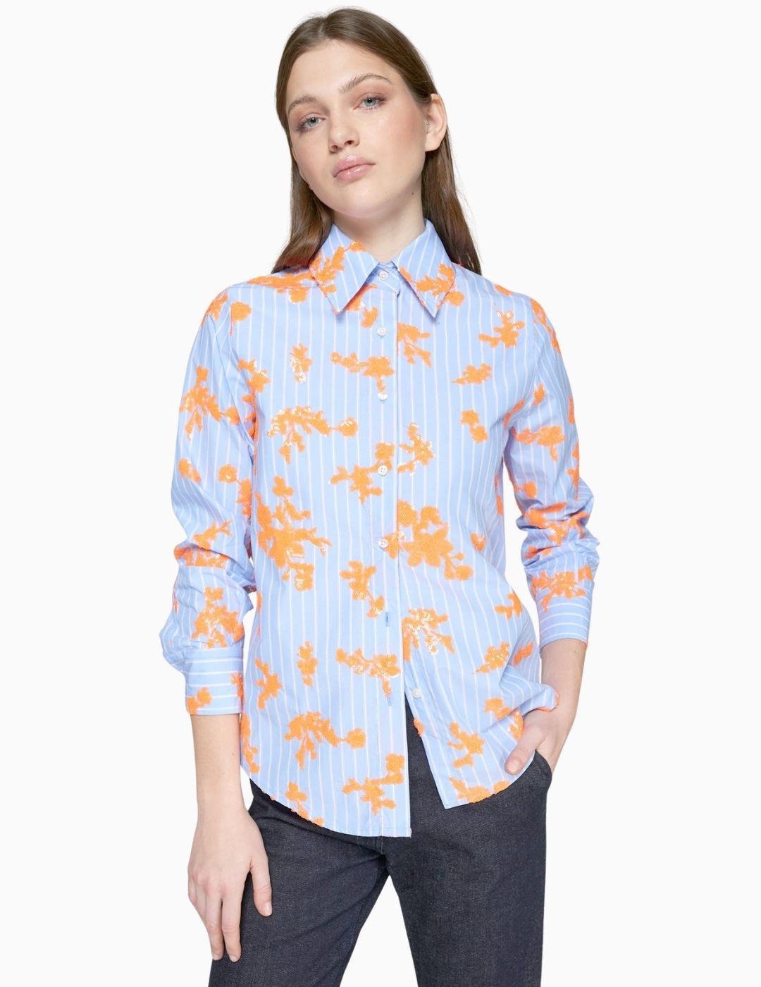 CAMISA VILAGALLO MAFALDA RAYAS AZUL LENTJ NARANJA 