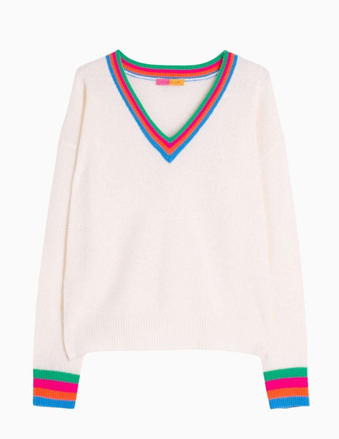 JERSEY VILAGALLO CRUDO CUELLO PICO RAYAS  