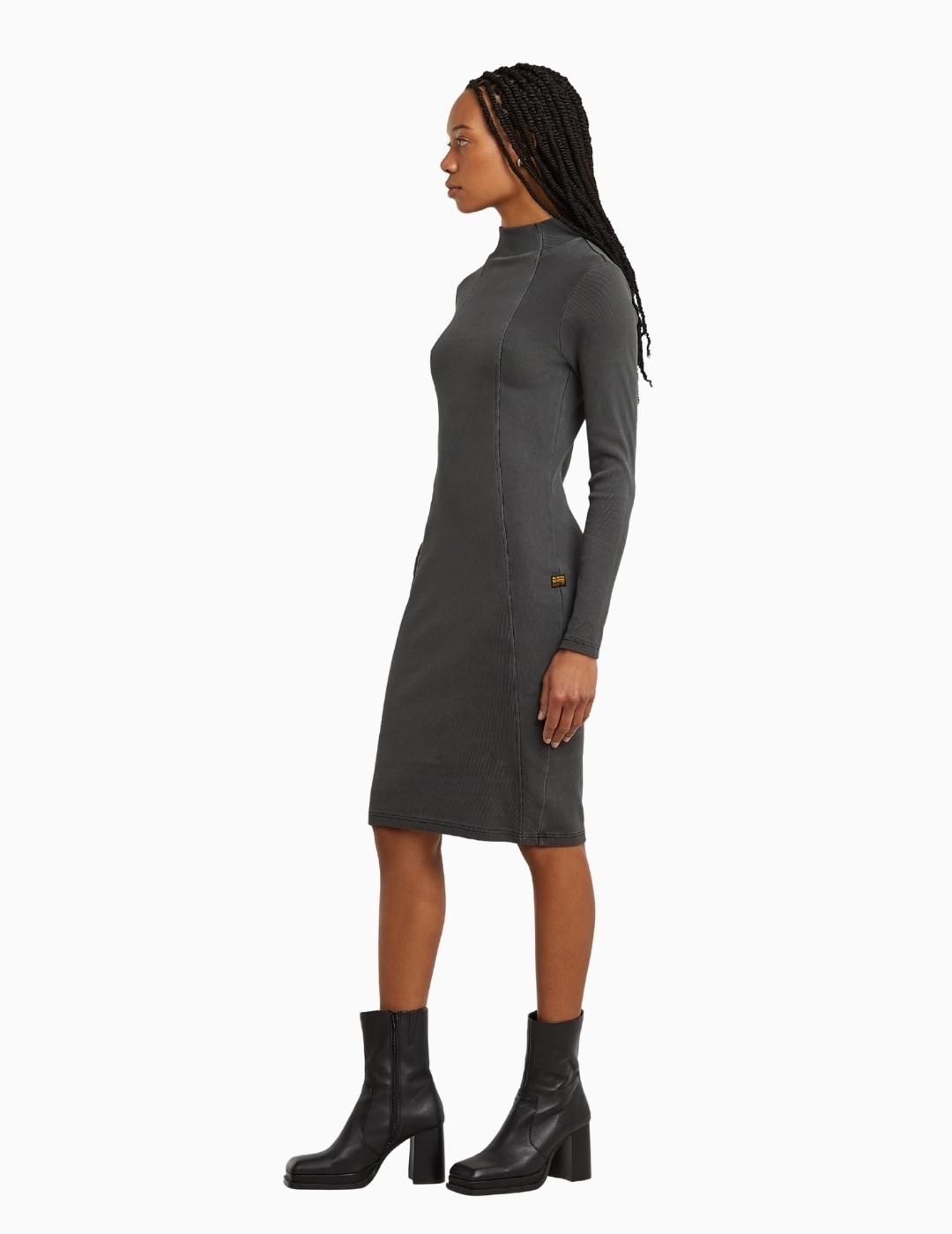 VESTIDO G-STAR WASHED SLIM RIB DK BLACK GD
