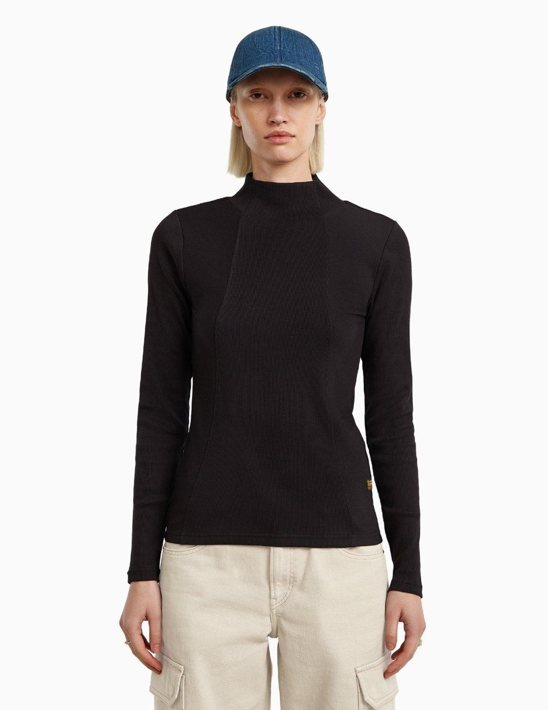 CAMISETA G-STAR A-LINE SLIM RIB MOCK NEGRA