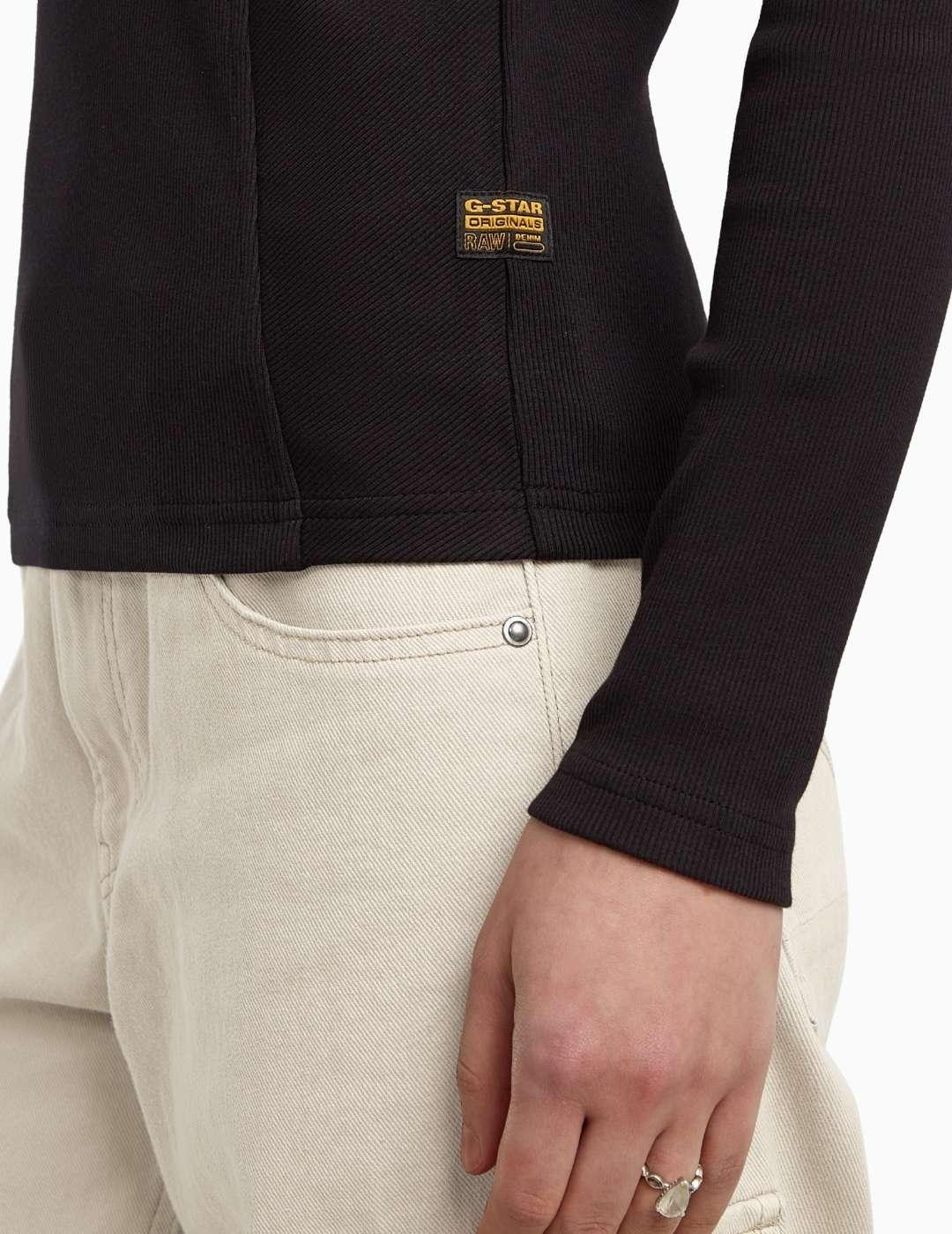 CAMISETA G-STAR A-LINE SLIM RIB MOCK NEGRA