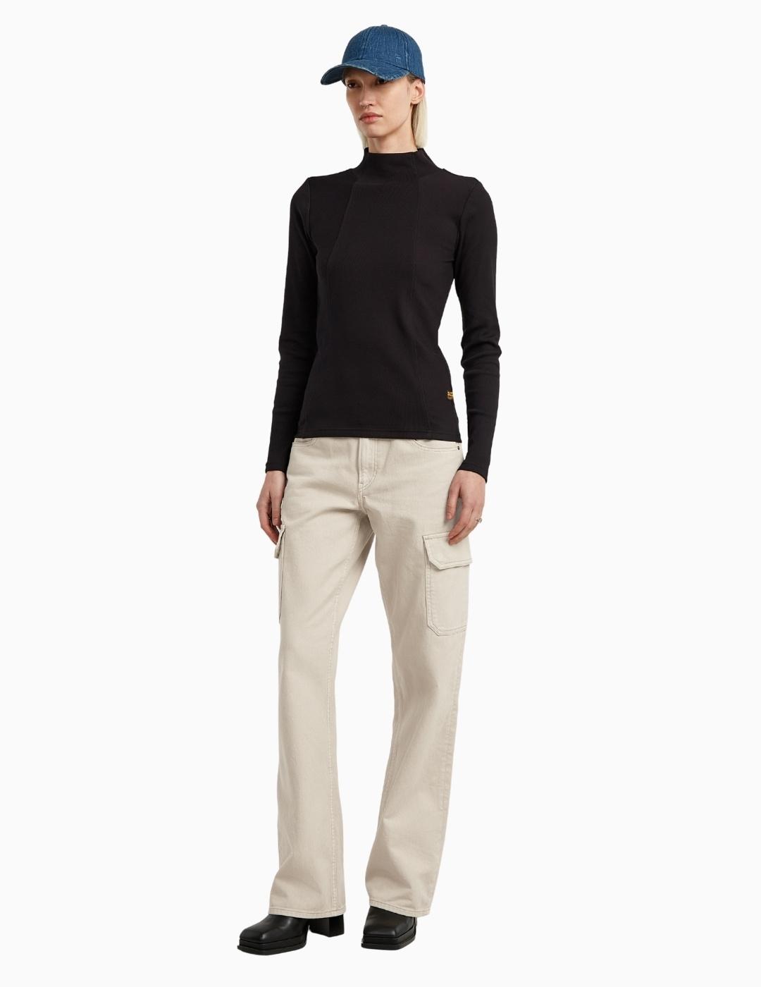 CAMISETA G-STAR A-LINE SLIM RIB MOCK NEGRA