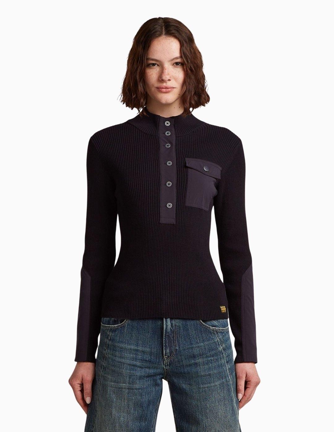 JERSEY G-STAR WOVEN MIX PLACKET SLIM KNIT NEGRO