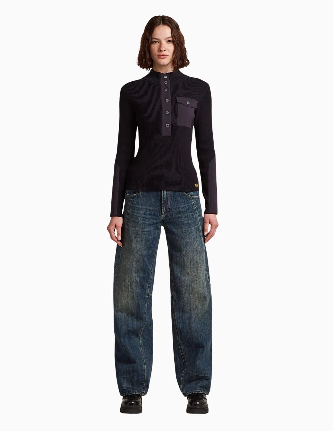 JERSEY G-STAR WOVEN MIX PLACKET SLIM KNIT NEGRO