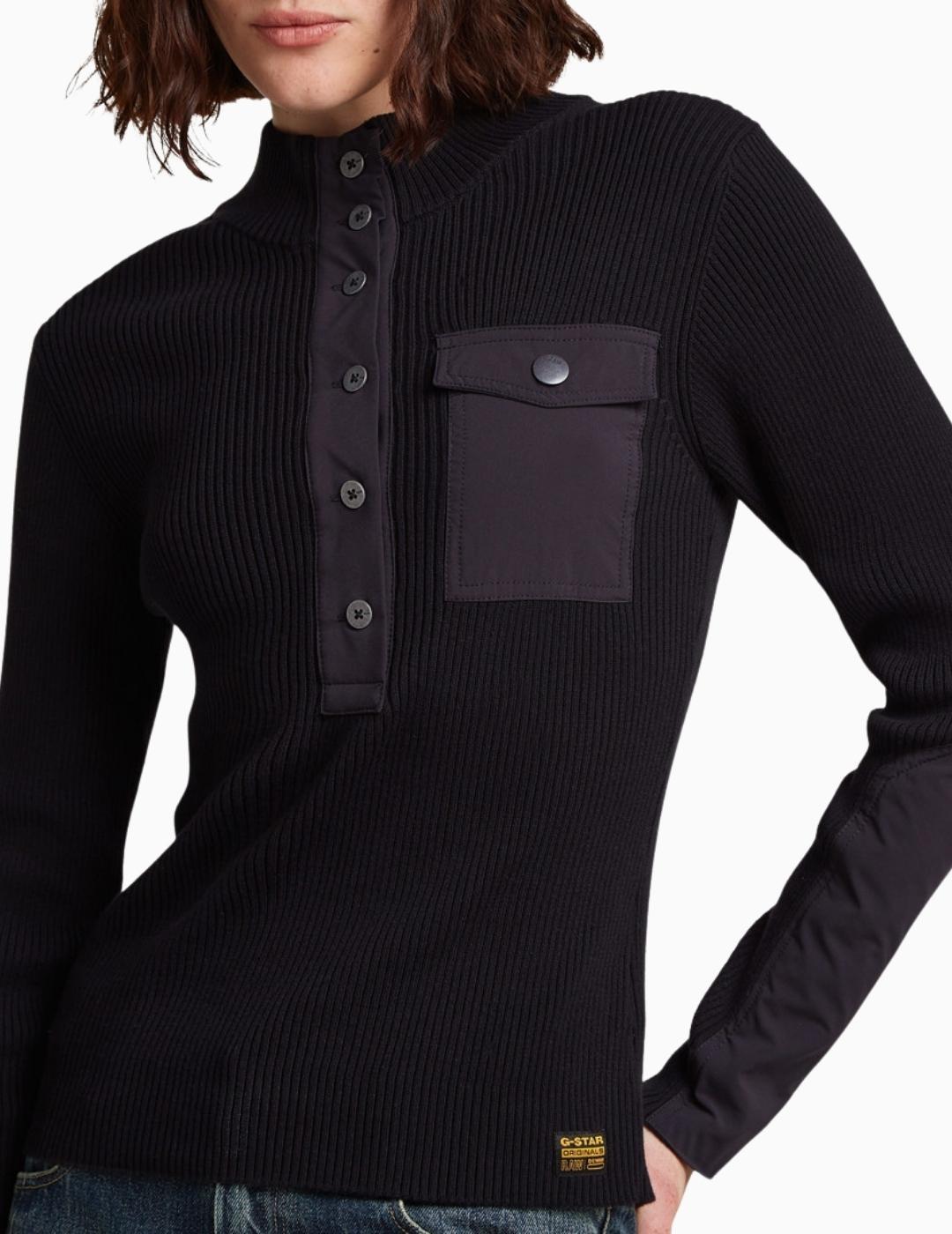 JERSEY G-STAR WOVEN MIX PLACKET SLIM KNIT NEGRO