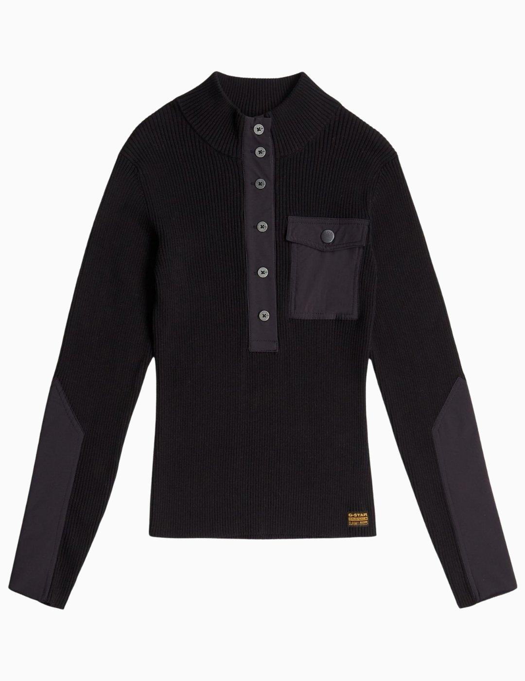 JERSEY G-STAR WOVEN MIX PLACKET SLIM KNIT NEGRO