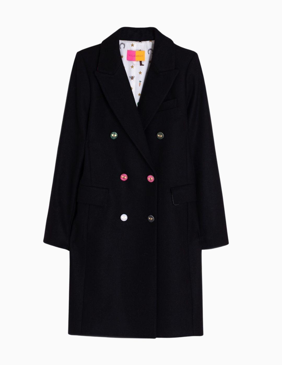 ABRIGO VILAGALLO NEGRO LANA BOTONES ABEJAS 