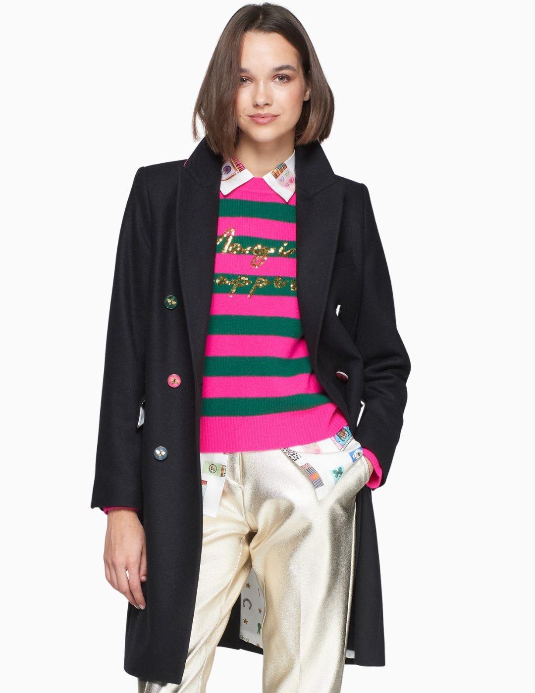 ABRIGO VILAGALLO NEGRO LANA BOTONES ABEJAS 