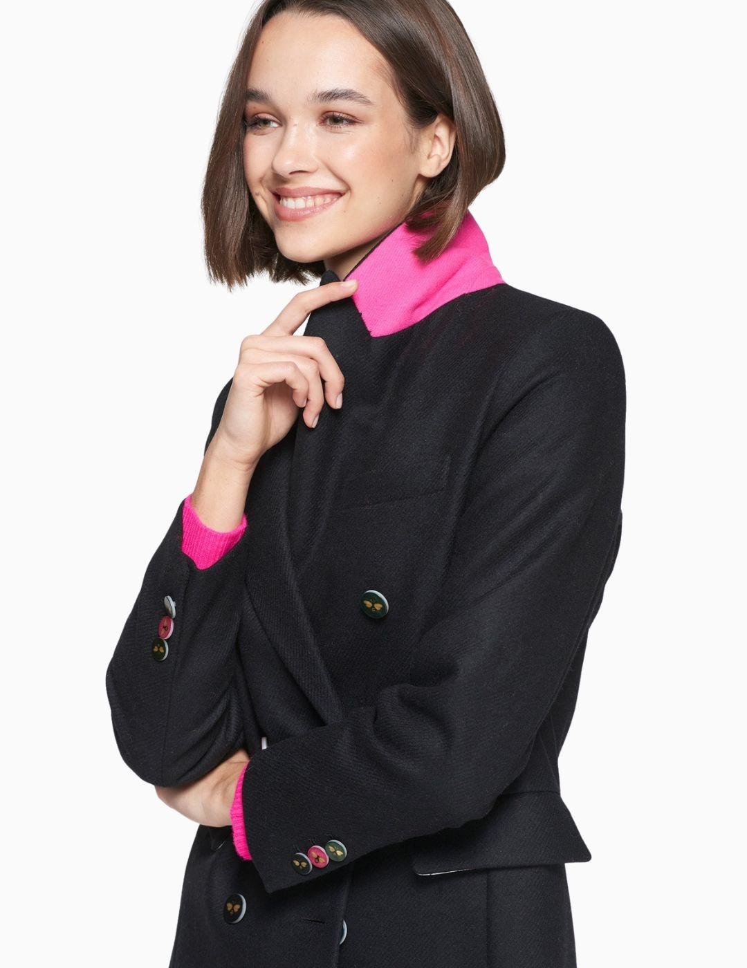 ABRIGO VILAGALLO NEGRO LANA BOTONES ABEJAS 