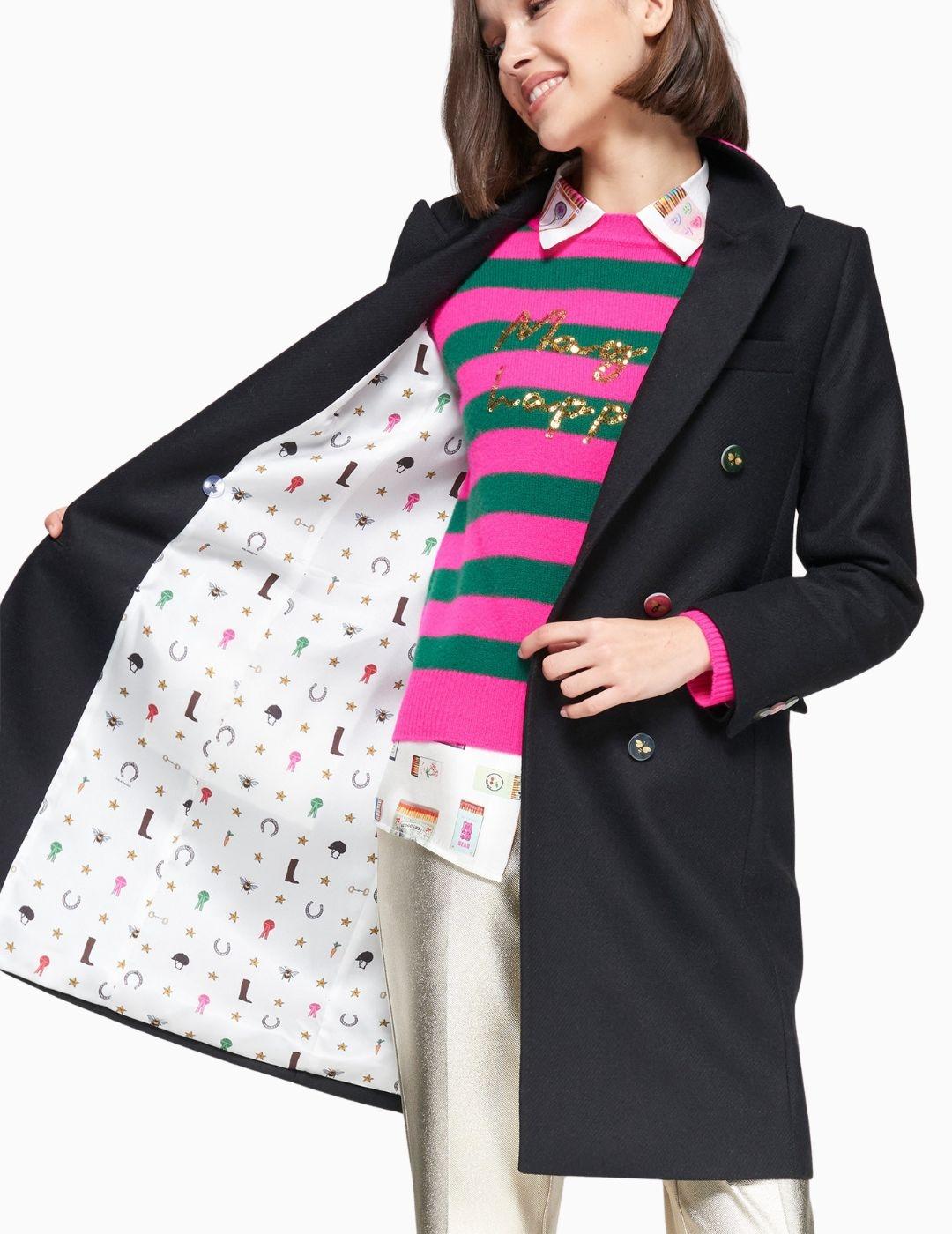 ABRIGO VILAGALLO NEGRO LANA BOTONES ABEJAS 