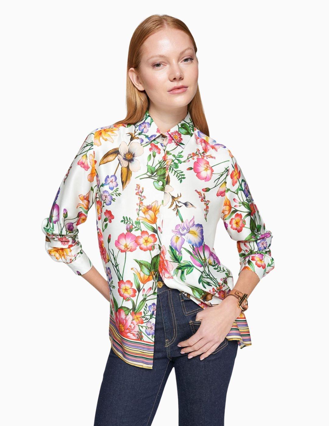 CAMISA VILAGALLO BLANCA ESTAMPADO FLOR 