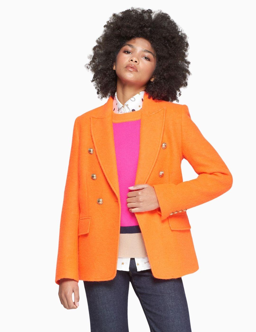 CHAQUETA VILAGALLO NARANJA LANA CUELLO CONTRASTE 