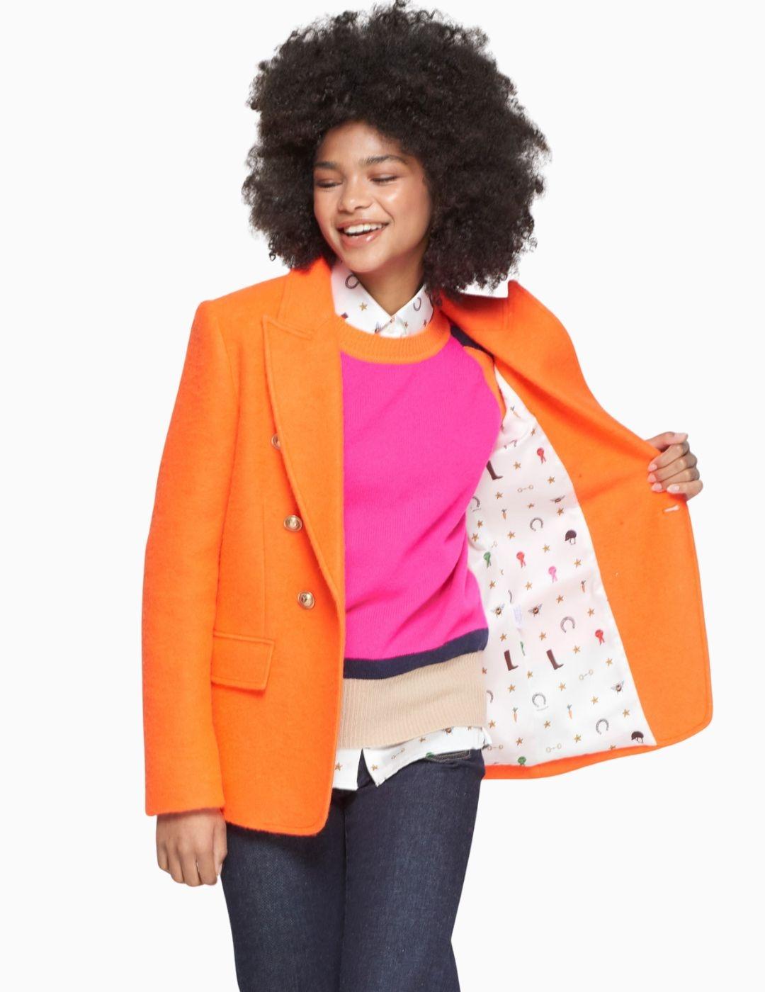 CHAQUETA VILAGALLO NARANJA LANA CUELLO CONTRASTE 