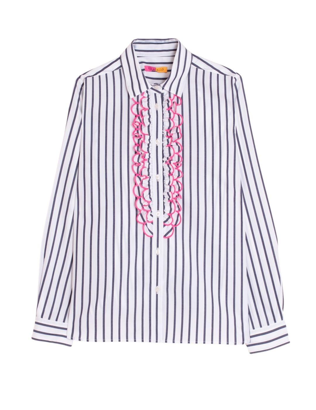 CAMISA VILAGALLORAYA AZUL MARINO VOLANTE ROSA 