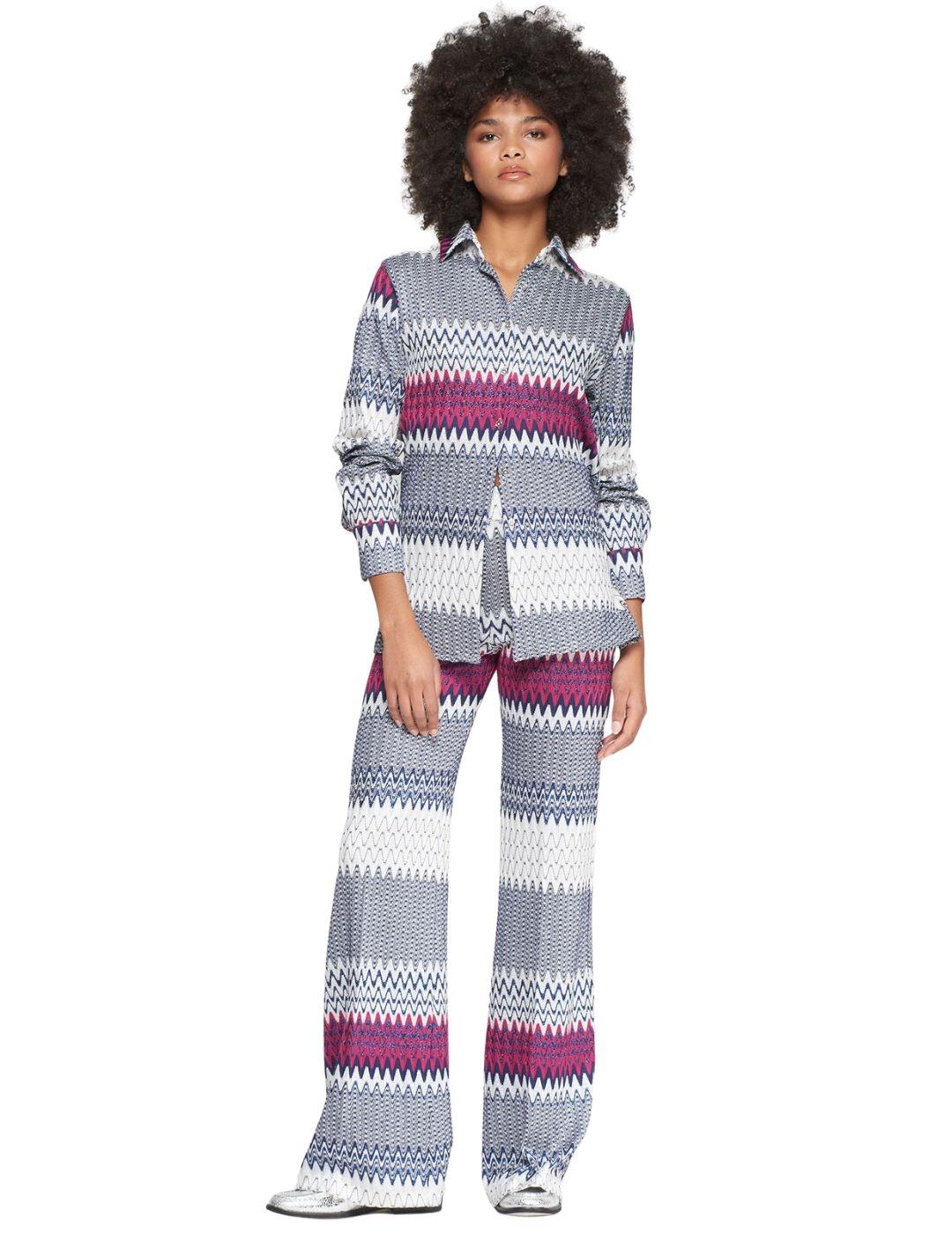 PANTALÓN VILAGALLO ESPIGA MARINO LUREX JACQUARD 