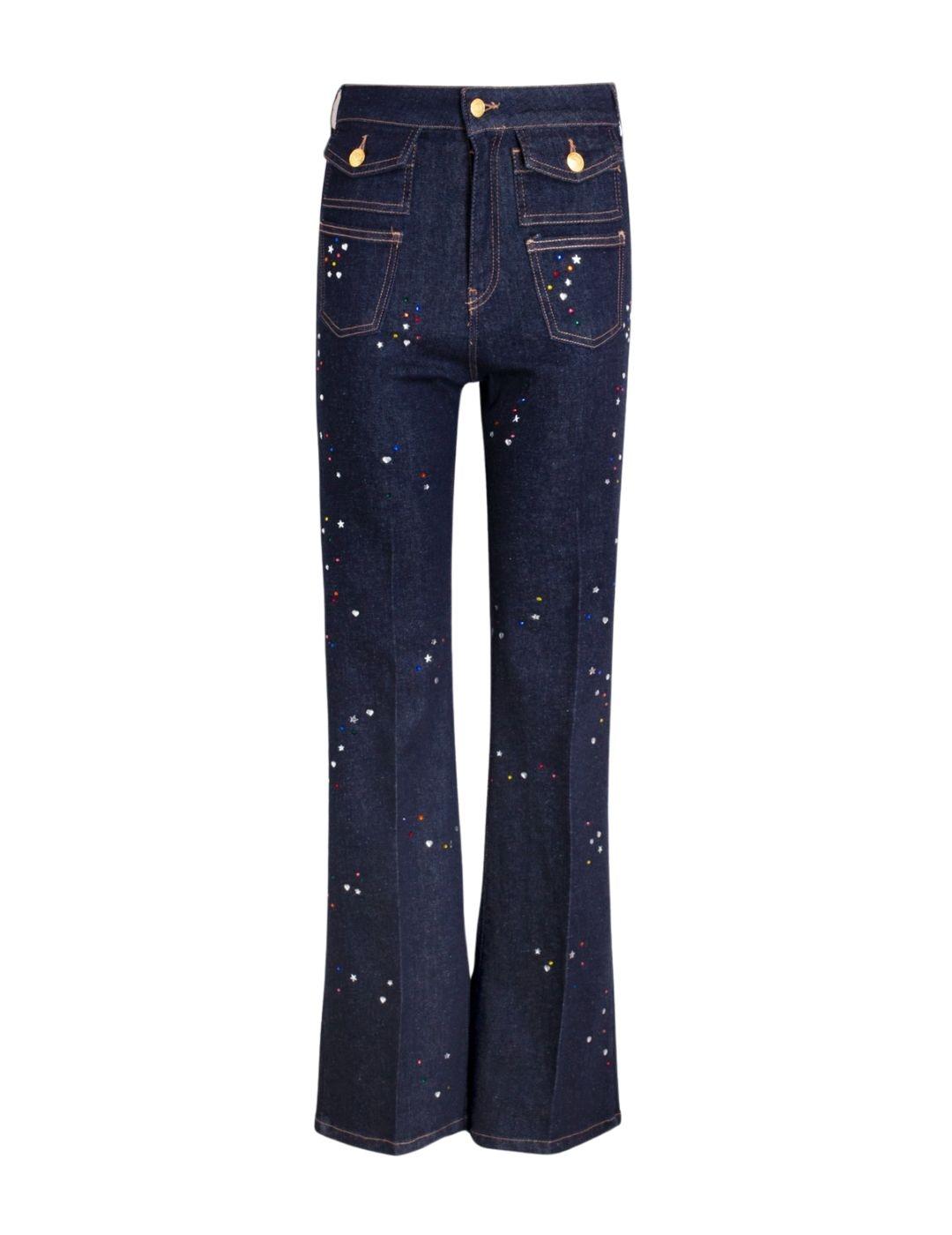 PANTALON VILAGALLO STRASS DENIM AZUL OSCURO 