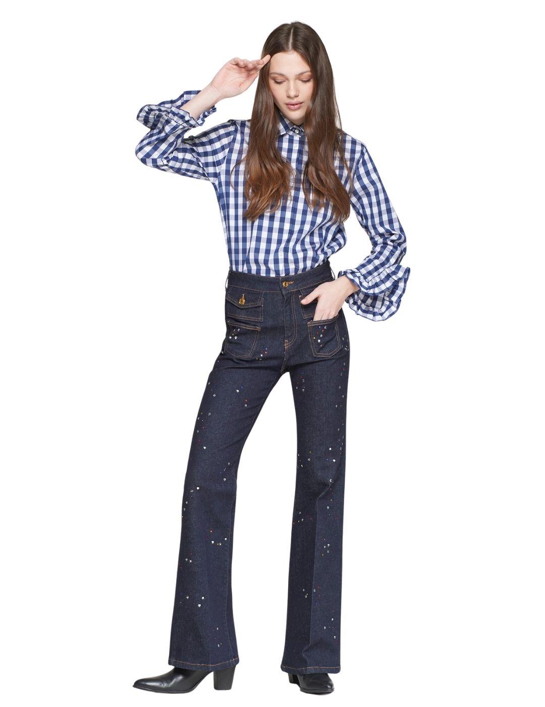 PANTALON VILAGALLO STRASS DENIM AZUL OSCURO 
