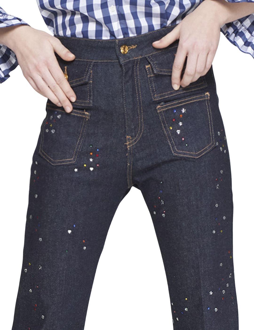 PANTALON VILAGALLO STRASS DENIM AZUL OSCURO 