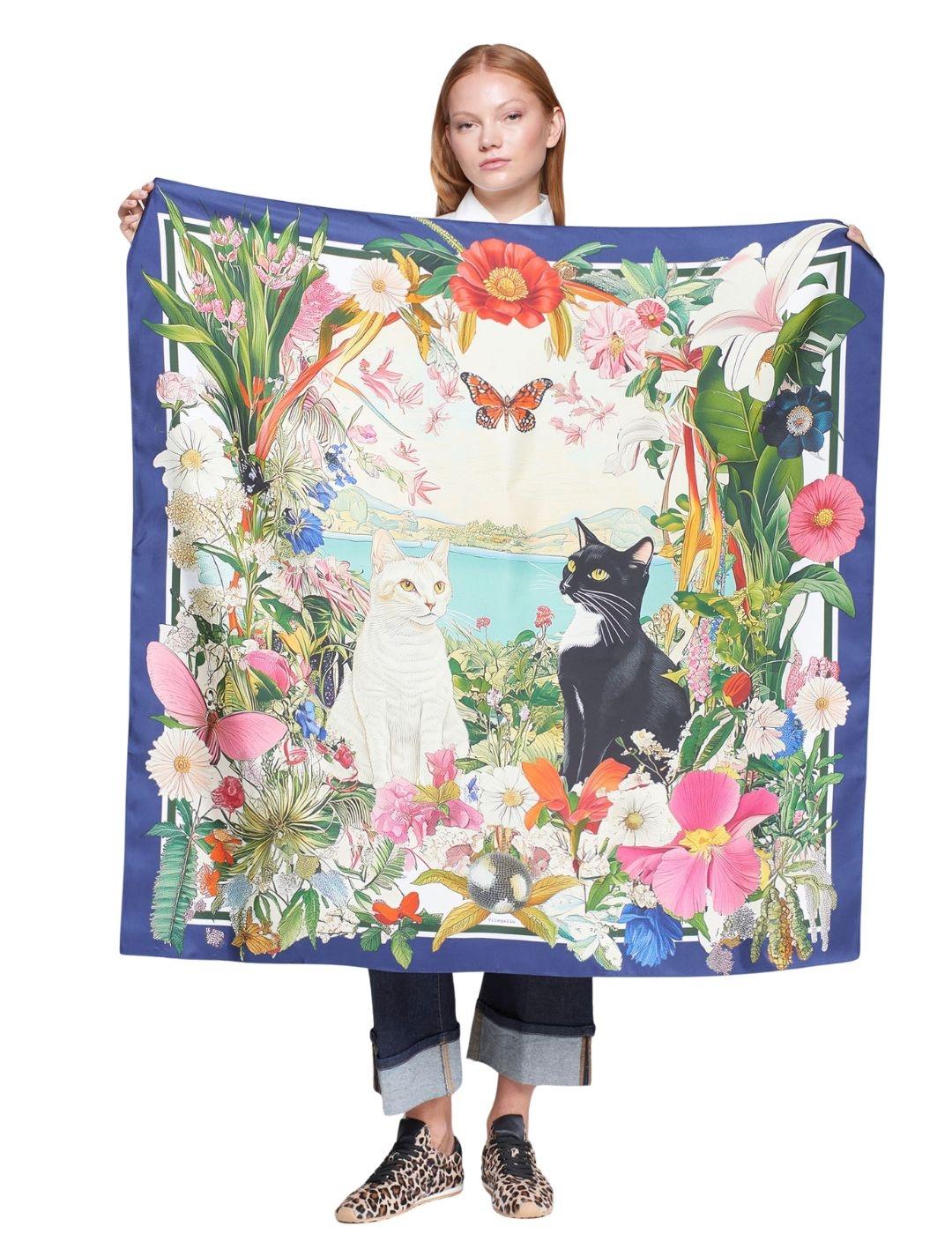 FOULARD VILAGALLO SILK GATOS Y FLORES SEDA 