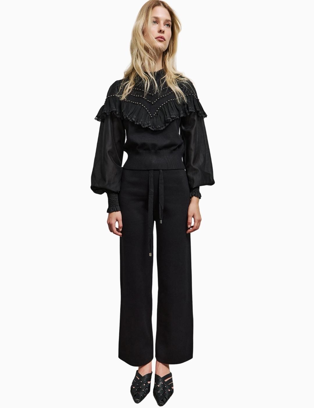 PANTALÓN  BSB DE PUNTO FLARE NEGRO