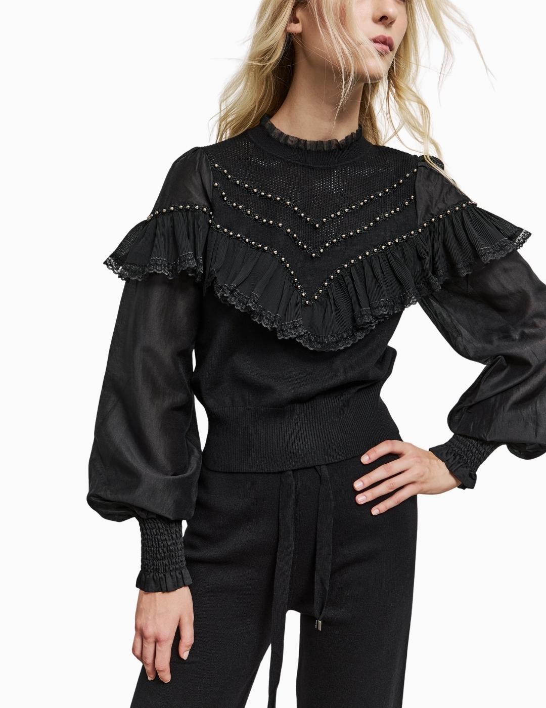 JERSEY BSB CON MANGAS DE TUL Y VOLANTES NEGRO