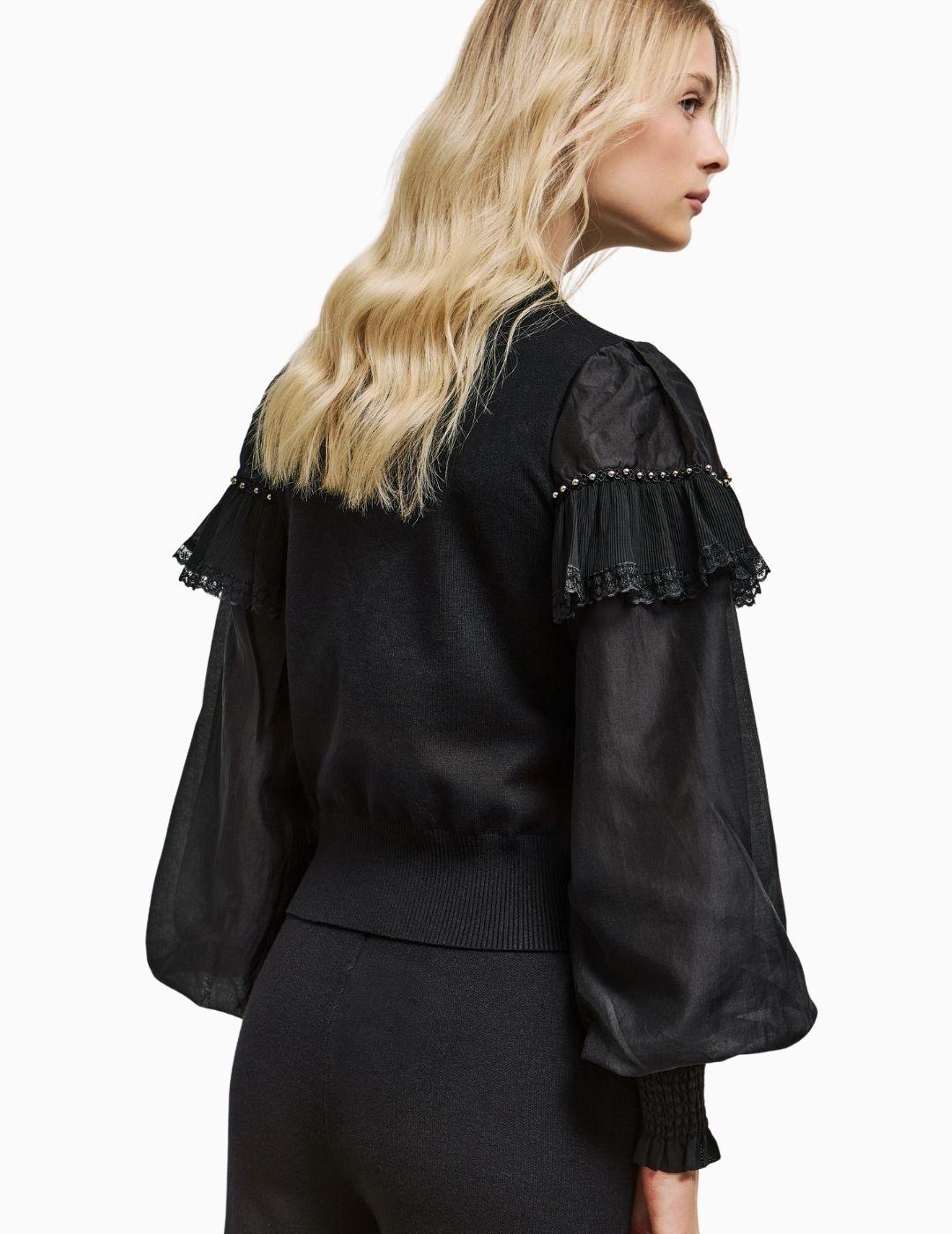 JERSEY BSB CON MANGAS DE TUL Y VOLANTES NEGRO