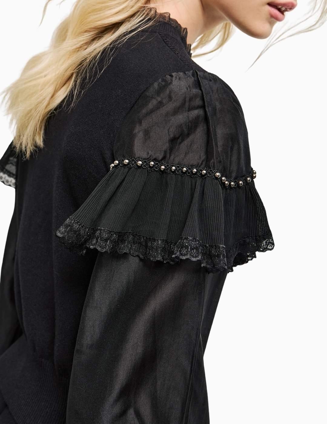 JERSEY BSB CON MANGAS DE TUL Y VOLANTES NEGRO